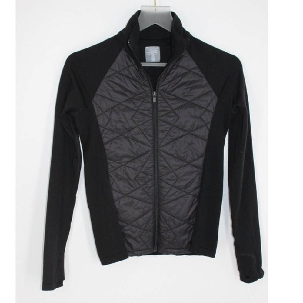Athleta Quilted Hybrid Full Zip Jacket‎ Ribbed Knit Panels XS Black